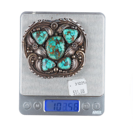 Big Les Baker shop High grade turquoise southwestern sterling silver belt buckle
