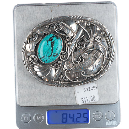 GW Vintage Navajo sterling silver belt buckle with turquoise