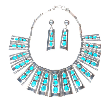 Vintage southwestern modernist sterling silver turquoise cleopatra necklace