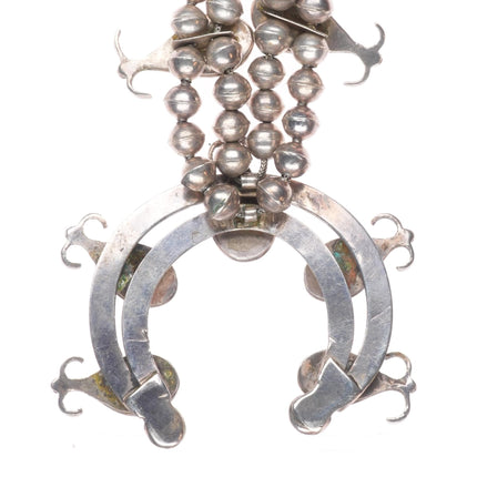 Vintage Navajo sterling silver handmade beads turquoise squash blossom necklace