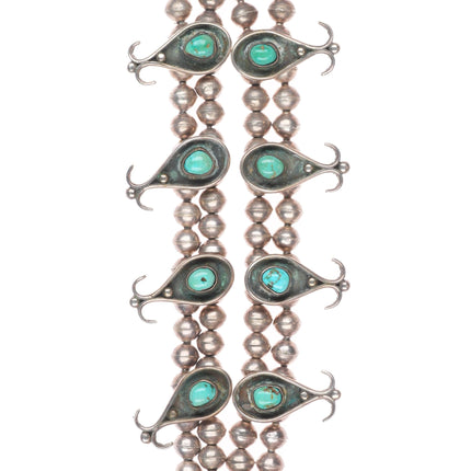 Vintage Navajo sterling silver handmade beads turquoise squash blossom necklace