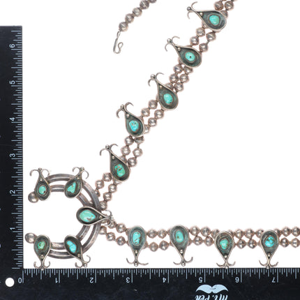 Vintage Navajo sterling silver handmade beads turquoise squash blossom necklace