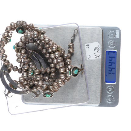 Vintage Navajo sterling silver handmade beads turquoise squash blossom necklace