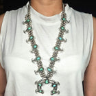 Vintage Navajo sterling silver handmade beads turquoise squash blossom necklace