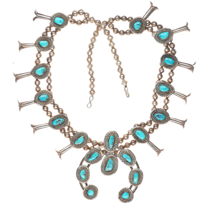 Vintage Navajo sterling silver turquoise squash blossom necklace handmade beads