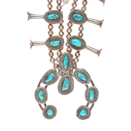 Vintage Navajo sterling silver turquoise squash blossom necklace handmade beads