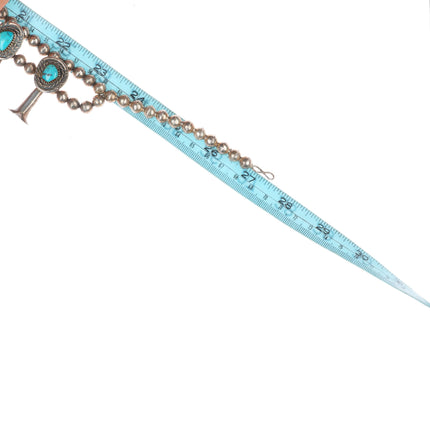 Vintage Navajo sterling silver turquoise squash blossom necklace handmade beads