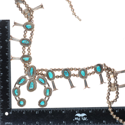Vintage Navajo sterling silver turquoise squash blossom necklace handmade beads