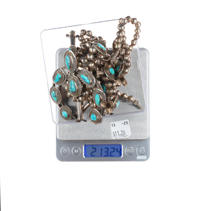 Vintage Navajo sterling silver turquoise squash blossom necklace handmade beads