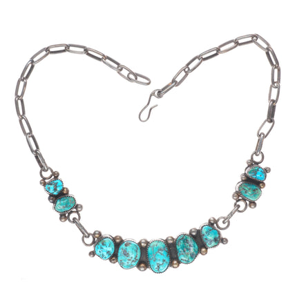 Vintage Navajo sterling silver turquoise nugget row necklace DJA
