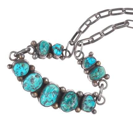 Vintage Navajo sterling silver turquoise nugget row necklace DJA