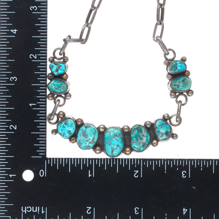 Vintage Navajo sterling silver turquoise nugget row necklace DJA