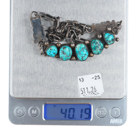 Vintage Navajo sterling silver turquoise nugget row necklace DJA