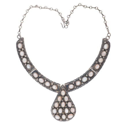 Big Vintage J Navajo sterling silver mother of pearl cluster necklace