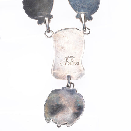 Vintage EB Navajo sterling silver Kingman turquoise necklace with feathers