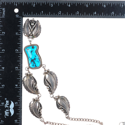 Vintage EB Navajo sterling silver Kingman turquoise necklace with feathers