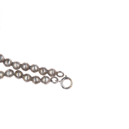 22.5" c1950 Vintage Navajo pearl sterling silver hand stamped beaded necklace