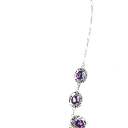 22.5" c1950 Vintage Navajo pearl sterling silver hand stamped beaded necklace