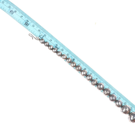 17.5" c1950 Vintage Navajo pearl sterling silver hand stamped beaded necklace