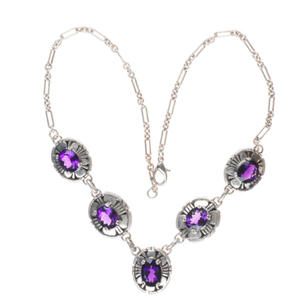 Vintage HJ Navajo sterling silver amethyst gemstone necklace