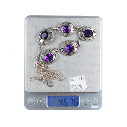 Vintage HJ Navajo sterling silver amethyst gemstone necklace