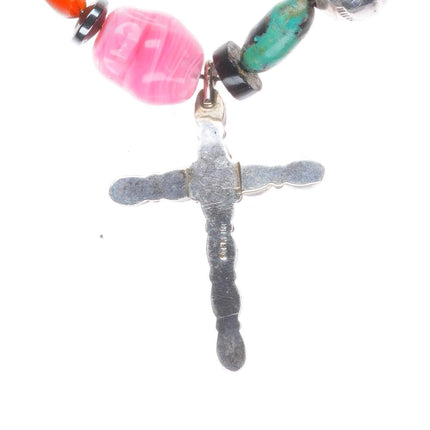31" Vintage Navajo/Zuni/southwestern sterling silver charm necklace rosary