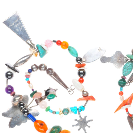 31" Vintage Navajo/Zuni/southwestern sterling silver charm necklace rosary