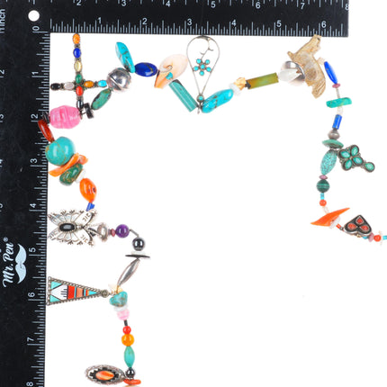 31" Vintage Navajo/Zuni/southwestern sterling silver charm necklace rosary