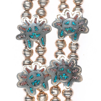 19" Vintage Navajo sterling silver turquoise chip inlay squash blossom necklace