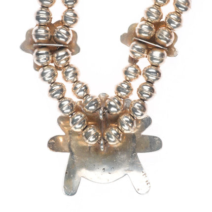 19" Vintage Navajo sterling silver turquoise chip inlay squash blossom necklace