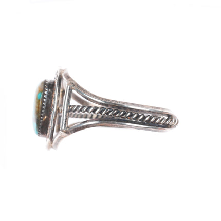 6" Vintage Navajo sterling silver turquoise cuff bracelet rope bezel