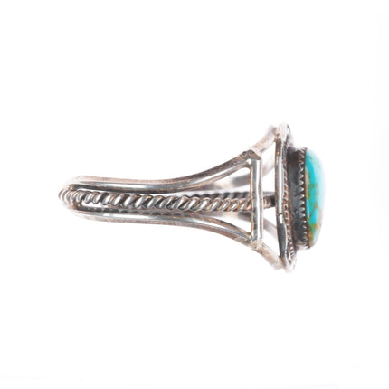 6" Vintage Navajo sterling silver turquoise cuff bracelet rope bezel