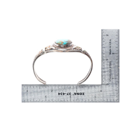 6" Vintage Navajo sterling silver turquoise cuff bracelet rope bezel