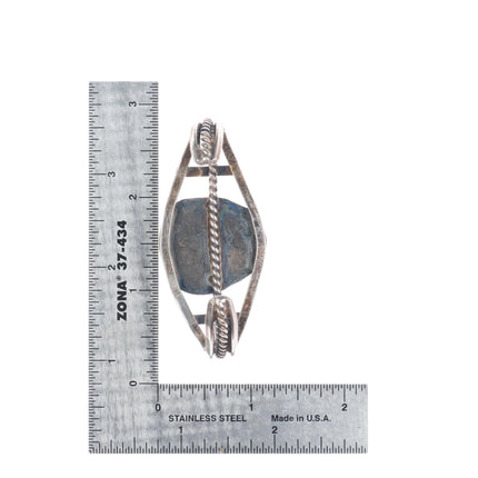 6" Vintage Navajo sterling silver turquoise cuff bracelet rope bezel