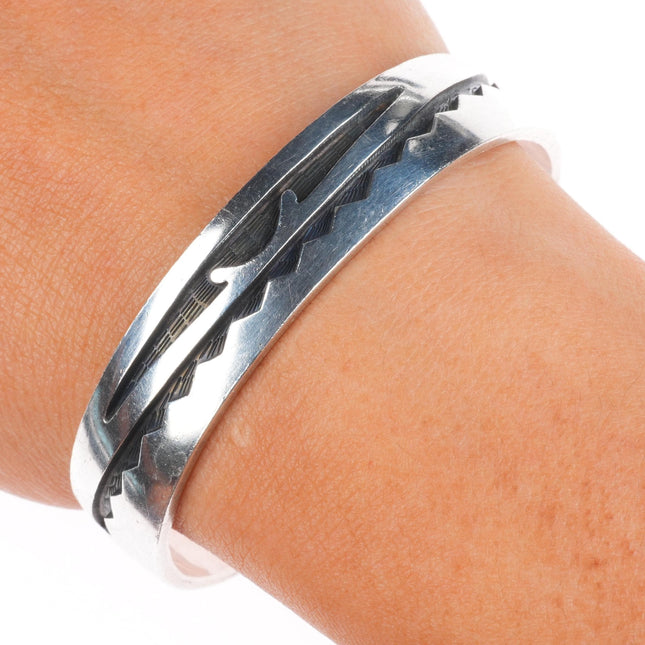 6.75" Vintage  Larry Pooyouma Hopi overlay cuff bracelet sterling silver