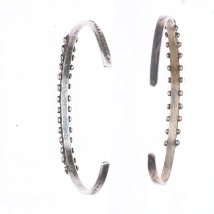 6" c1940's Zuni dot-dot-dash/Snake eye turquoise sterling silver cuff bracelets