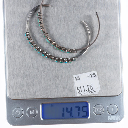 6" c1940's Zuni dot-dot-dash/Snake eye turquoise sterling silver cuff bracelets