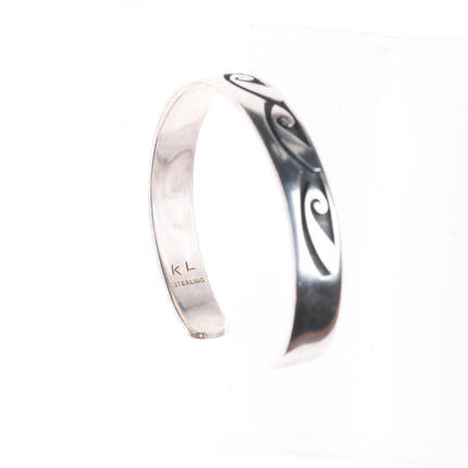 7.2" KL Hopi Overlay slim stacker cuff bracelet sterling silver
