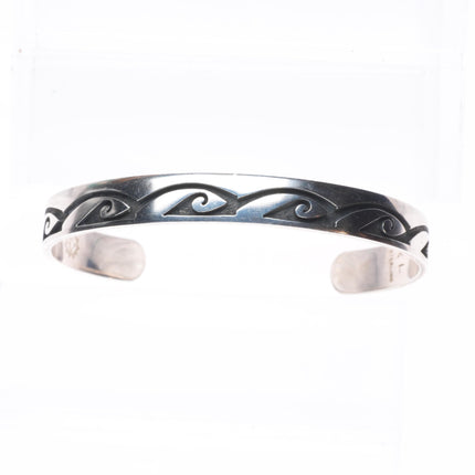 7.2" KL Hopi Overlay slim stacker cuff bracelet sterling silver