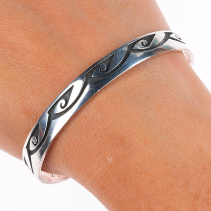 7.2" KL Hopi Overlay slim stacker cuff bracelet sterling silver