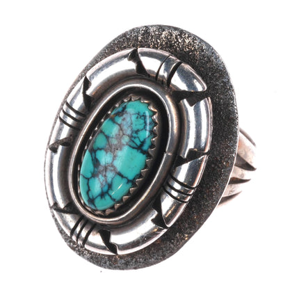 sz8 Rick Tolino Navajo sterling silver spiderweb turquoise ring
