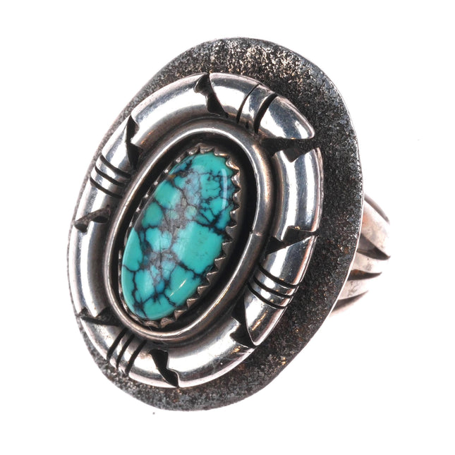 sz8 Rick Tolino Navajo sterling silver spiderweb turquoise ring