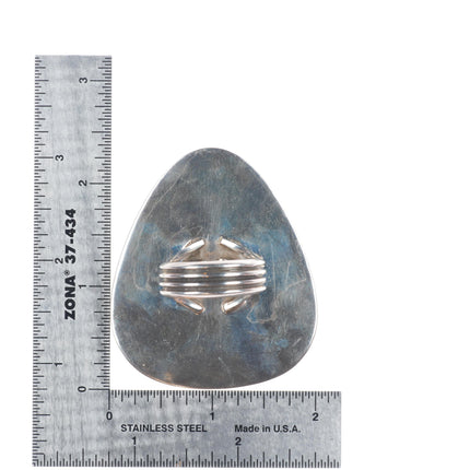 sz12 Big vintage Navajo sterling silver shield ring with overlay design