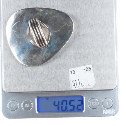 sz12 Big vintage Navajo sterling silver shield ring with overlay design