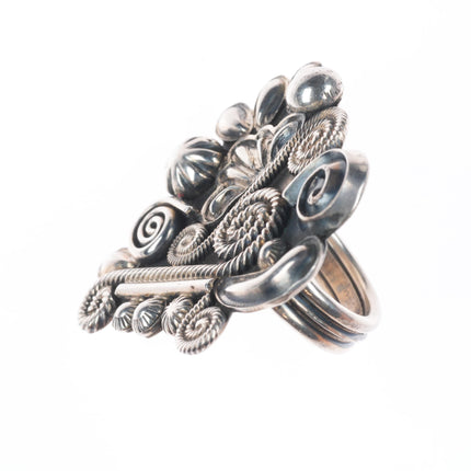 sz9 Leon Martinez Navajo sterling silver ornate twisted wire/deep stamped ring