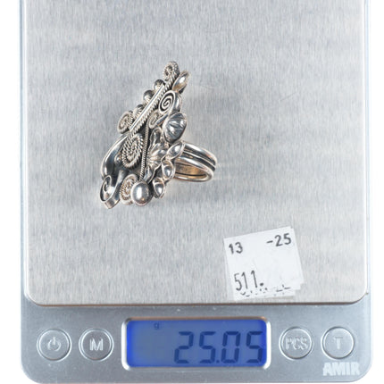 sz9 Leon Martinez Navajo sterling silver ornate twisted wire/deep stamped ring