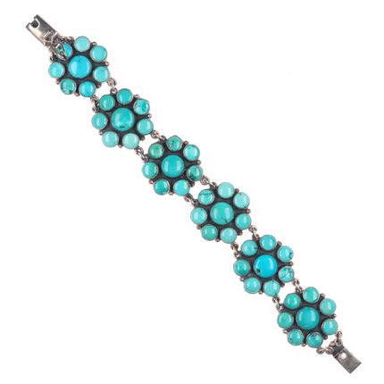 7.5" Federico Jimenez sterling silver turquoise flower cluster link bracelet