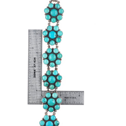 7.5" Federico Jimenez sterling silver turquoise flower cluster link bracelet