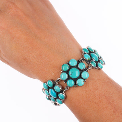 7.5" Federico Jimenez sterling silver turquoise flower cluster link bracelet