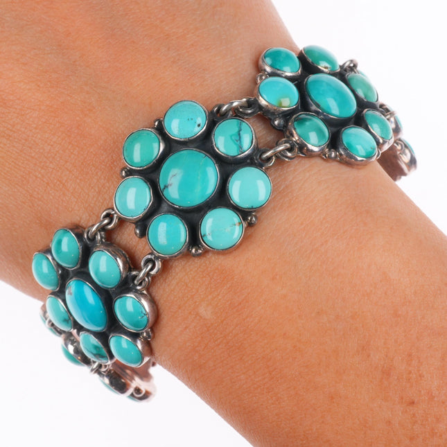 7.5" Federico Jimenez sterling silver turquoise flower cluster link bracelet